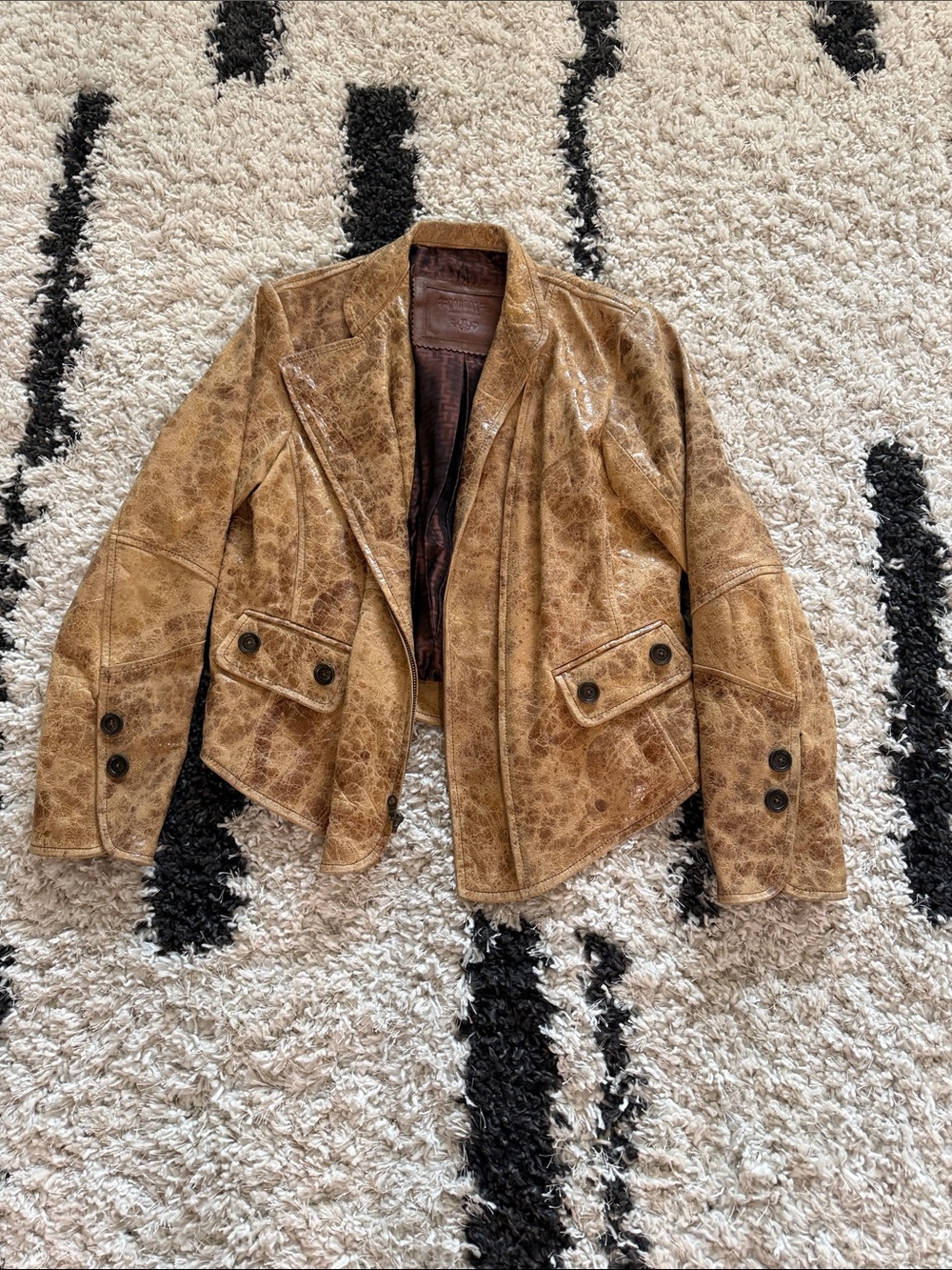 Distressed Tan Leather Jacket with Embroidered Wing & Heart Back - Picture 4 of 15